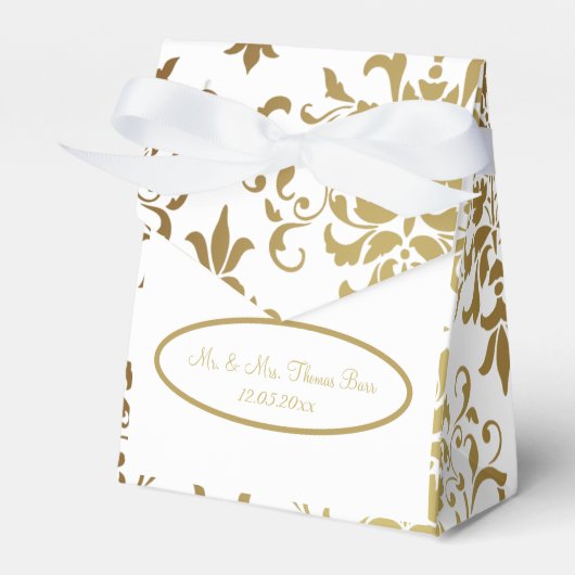 Ballotins Gold Damask White Script Mariage élégant (Verso)