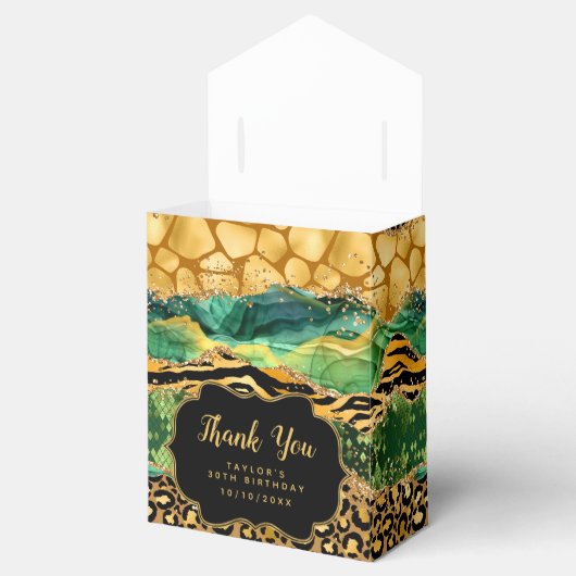 Ballotins Gold et Green Safari Agate Anniversaire Merci (Ouvert)