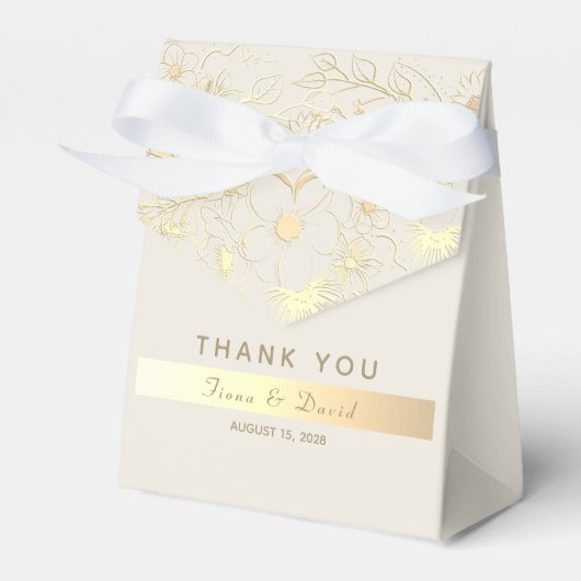 Ballotins Gold Floral Wedding Favor Merci Box (Verso)