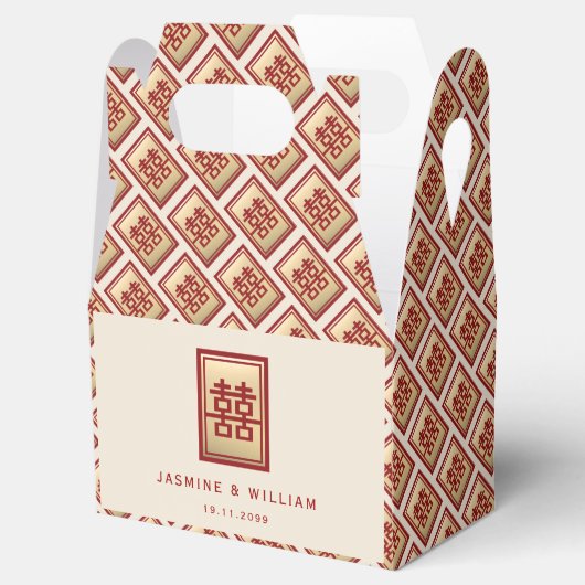 Ballotins Gold Rectangle Double Bonheur Mariage chinois Fa (Ouvert)