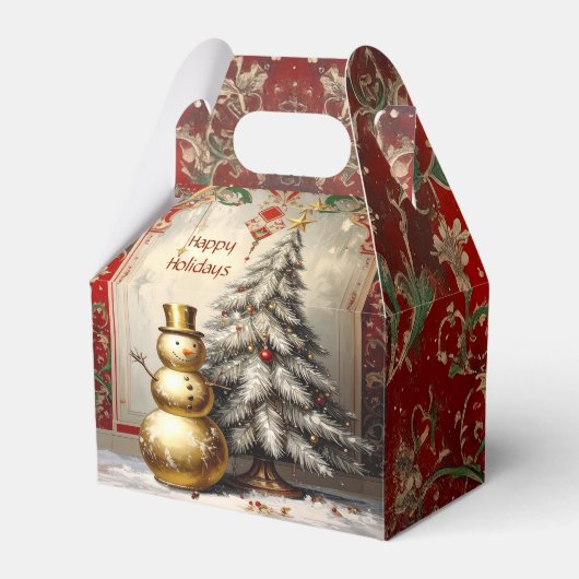 Ballotins Gold Snowman Christmas Tree Holiday Favor Box (Verso)