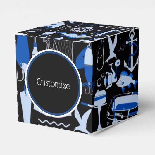 Ballotins Gone Fishing Blue Motif Cube (Verso)