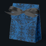 Ballotins Gothique damassé noir et bleu<br><div class="desc">Motif damassé rustique noir vintage sur une boîte-cadeau à texture bleue en détresse,  idéal pour les mariages gothiques ou Halloween !</div>