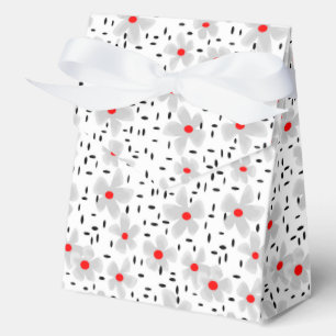 Ballotins gris avec des fleurs rouges sur blanc rétro arrièr