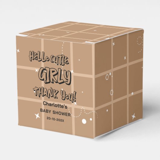 Ballotins Hello Cutie Girly Cute Brown Gingham Baby Shower (Verso)