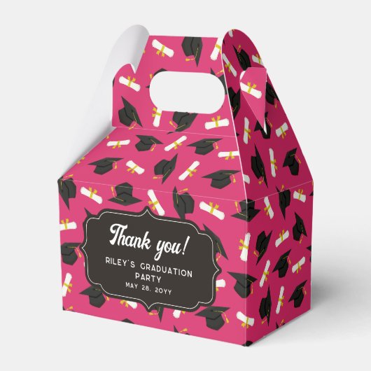 Ballotins Hot Pink Cap Diplomas Pattern Graduation Thank You (Verso)
