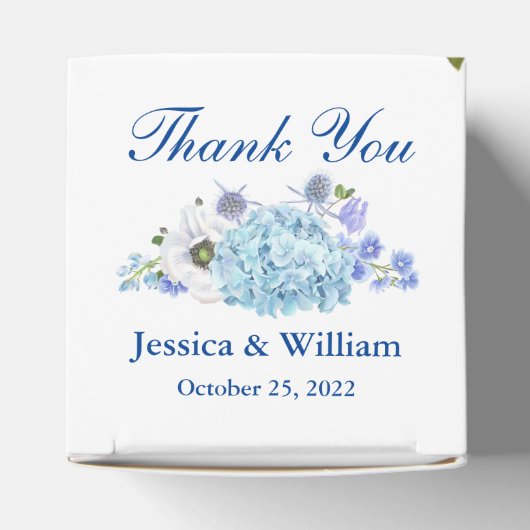 Ballotins Hydrangeas Bleus Feuillage Cadeau Floral Mariage (Haut)