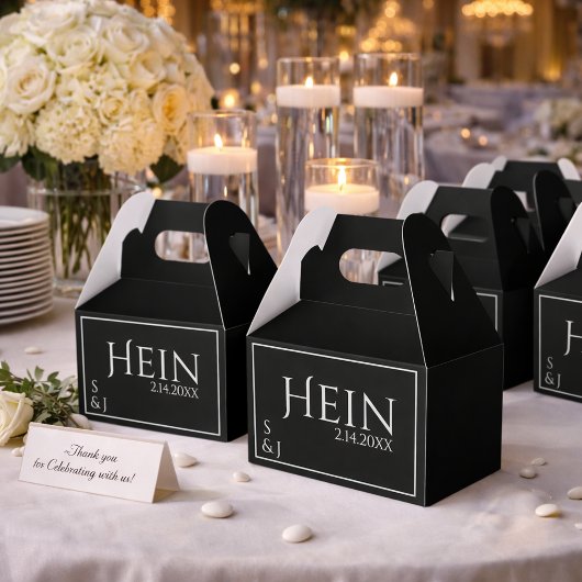 Ballotins Initiales de monogramme noir Date Mariage 