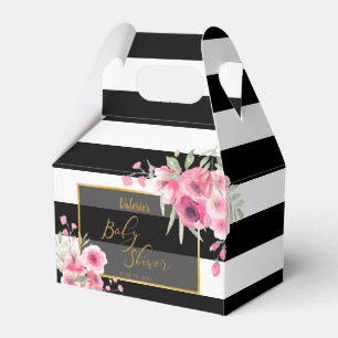 Ballotins Invitation blanche noire florale vintage de rayure