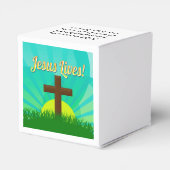 Ballotins Jésus vit en bleu/Brown Croix de Pâques chrétienne (Arrière)