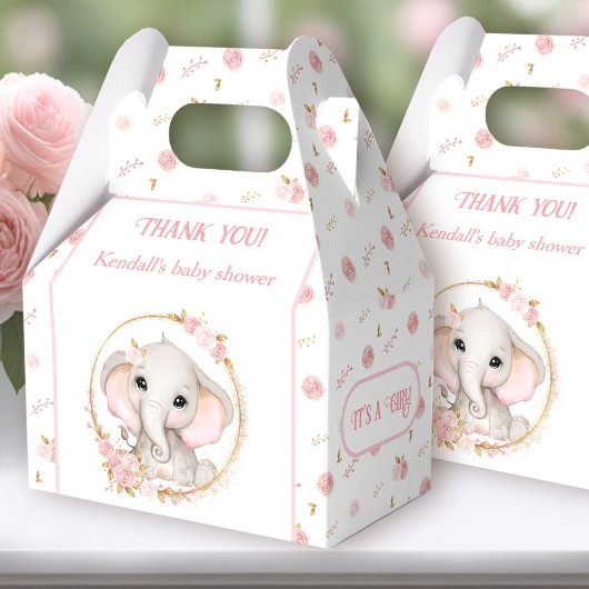 Ballotins Joli Eléphant rose Fleurs Baby shower blanc