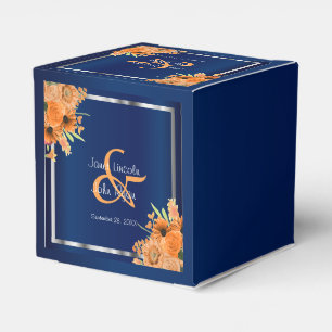 Ballotins Jolies fleurs orange sur bleu marine
