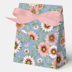 Ballotins Jolies Marguerites Roses sur Motif Floral Bleu