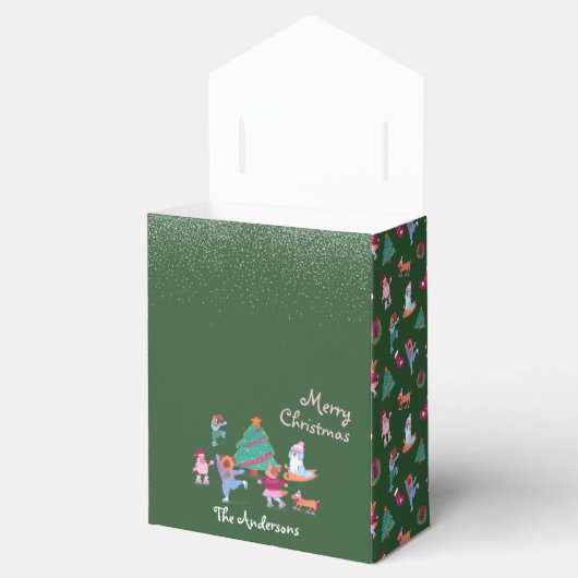 Ballotins Joyeux Noël Chien Patinage sur glace Festive Vert (Ouvert)