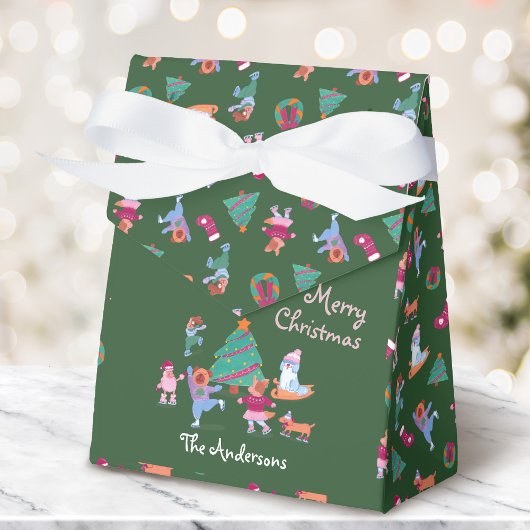 Ballotins Joyeux Noël Chien Patinage sur glace Festive Vert
