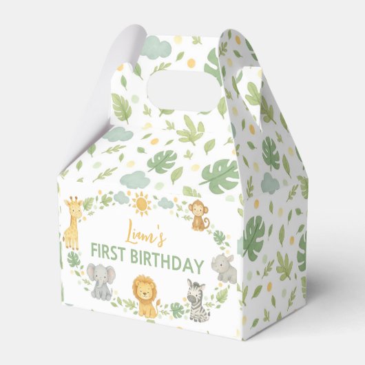 Ballotins Jungle Animals Safari Wild One Birthday Favor Box (Verso)