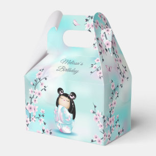 Ballotins Kokeshi Doll Cherry Blossoms Turquoise