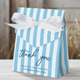 Ballotins Linge Revêtu Merci d'anniversaire rayé bleu clair