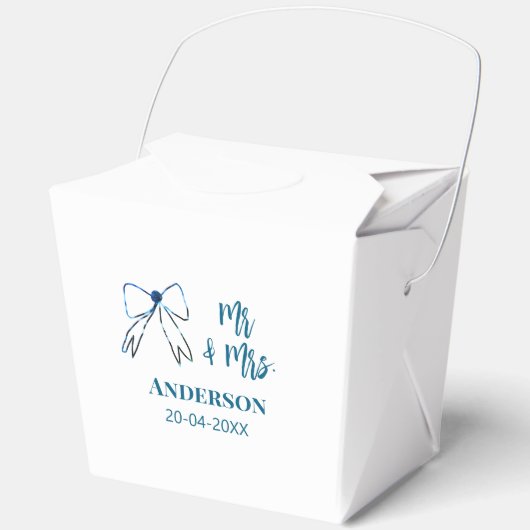 Ballotins M. & Mme ajouter nom date mariage faveur arc bleu (Recto)