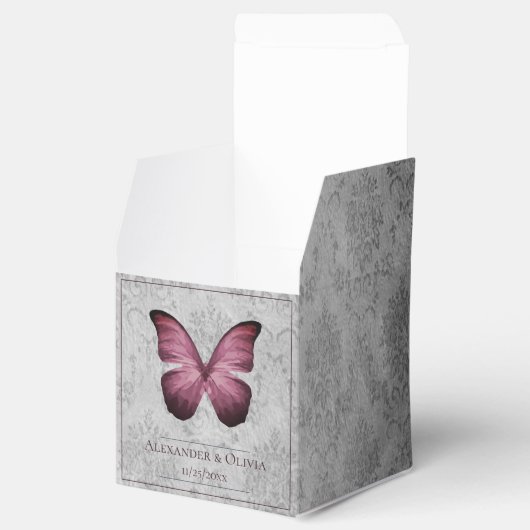 Ballotins Magenta Vintage Papillon Mariage damassé (Ouvert)