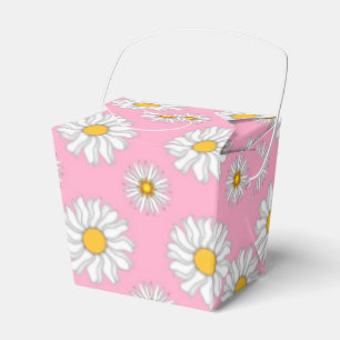 Ballotins Marguerites blanches sur boîte cadeau rose chaud