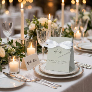 Ballotins Mariage à monogramme de branche d'olive vert sauge