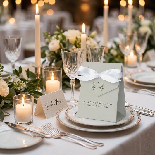 Ballotins Mariage à monogramme de branche d'olive vert sauge