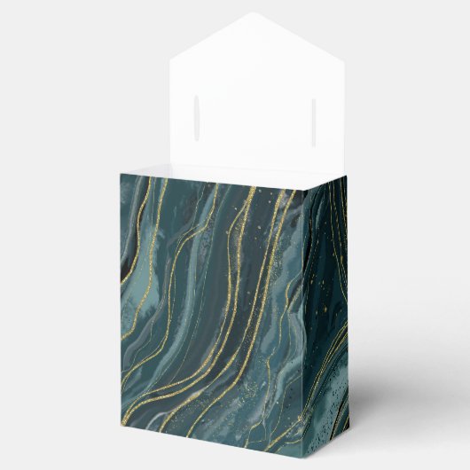 Ballotins Mariage Aquarelle Abstraite Bleu Sarcelle Or (Ouvert)