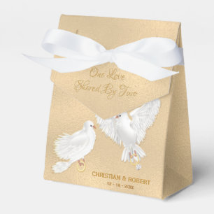 Ballotins Mariage au papier d'or faux colombes