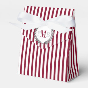 Ballotins Mariage aux rayures bordeaux et blanc avec monogra