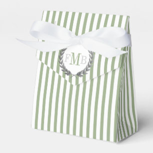 Ballotins Mariage aux rayures vert sauge et blanc avec monog