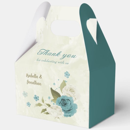 Ballotins mariage bleu blanc fleurs verdure (Recto)
