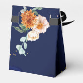 Ballotins Mariage bleu marine orange fleurs blanches (Arrière)