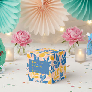 Ballotins Mariage botanique bleu et jaune Merci