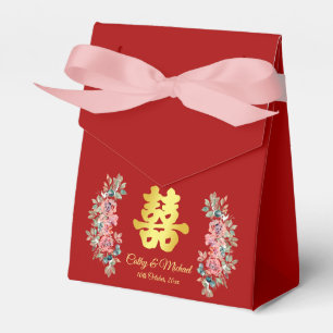 Ballotins Mariage chinois floral double bonheur rouge 