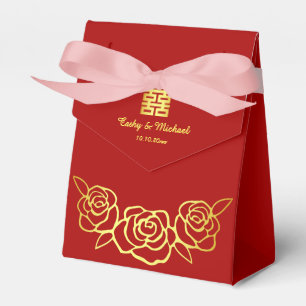 Ballotins Mariage chinois floral rose en papier découpé roug