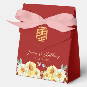 Ballotins Mariage chinois oiseau floral rouge