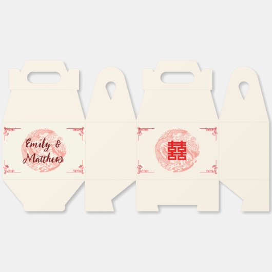 Ballotins Mariage chinois rouge dragon et Phénix (Déplié)