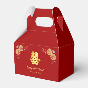 Ballotins Mariage chinois rouge orange floral double bonheur