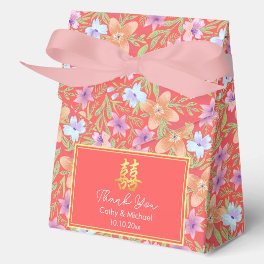 Ballotins Mariage chinois rouge pastel motif (Recto)
