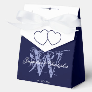 Ballotins Mariage Classique Monogramme Bleu Nuit Noms Blancs
