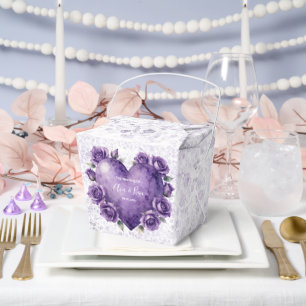 Ballotins Mariage Cœur et Roses Aquarelle Violette