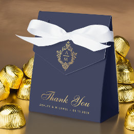 Ballotins Mariage Crest Marine Merci bleu Faux Gold Foil