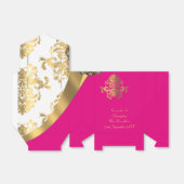 Ballotins Mariage damassé traditionnelle blanche, rose et or (Déplié)