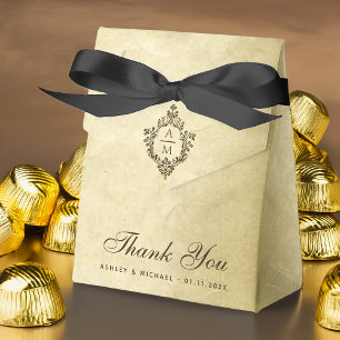 Ballotins Mariage de crête vintage Monogramme Merci de parch