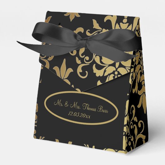 Ballotins Mariage de script noir Gold Damask (Verso)