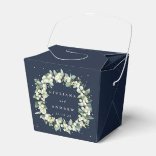 Ballotins Mariage d'hiver Elégant Marine Snowberry+Eucalyptu