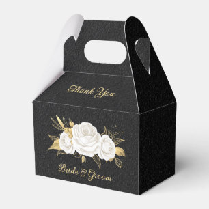 Ballotins Mariage élégant fleurs blanches or noir