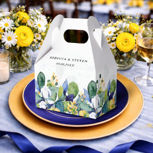 Ballotins Mariage élégant floral aquarelle jaune et bleu