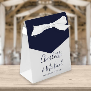 Ballotins Mariage élégant Signature Script Navy Blanc